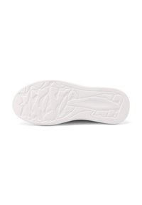 Suola di sneaker bianca con motivo di grip testurizzato, caratterizzata da una forma curvata e una finitura liscia. La suola esterna è progettata per offrire trazione e supporto.