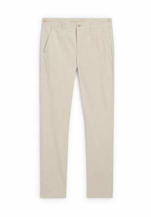 Pantaloni khaki realizzati in tessuto leggero, con un design a gamba dritta, tasche laterali e chiusura con bottone in vita.