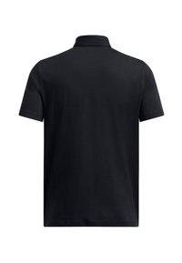 Polo shirt nero a maniche corte con colletto classico, realizzato in tessuto morbido. Presenta un design semplice senza motivi o accenti visibili.