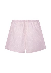 Lichtroze katoenen shorts met een elastische tailleband, voorzien van een stippenpatroon. Losse pasvorm met een zachte textuur.