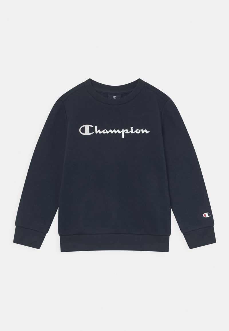 Sweat-shirt bleu marine en mélange de coton, avec un grand logo "Champion" blanc sur la poitrine et un petit logo sur la manche. Col rond, poignets côtelés.