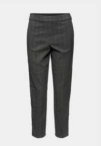 Pantalon gris à carreaux sur mesure longueur cheville avec une taille ajustée et des jambes droites et fines, présenté sur un fond blanc.