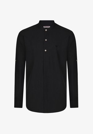 Must have pikkade varrukatega must särk mandariini kraega, millel on keskel nuppude rida ja väike logo rinnal. Tekstureeritud kangas.