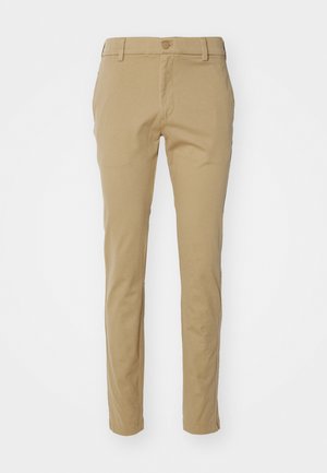 Khaki broek gemaakt van lichtgewicht katoen, met een slim-fit ontwerp, een gladde textuur en een standaard tailleband met een sluiting met bovenste knoop.