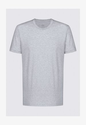 Grijze korte mouw T-shirt van zachte stof. Heeft een ronde hals en een eenvoudig, onopvallend ontwerp met een lichte heatherpatroon.