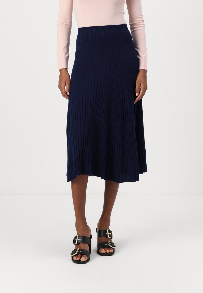 pure cashmere FLARED SKIRT - sukňa v tvare A - navy