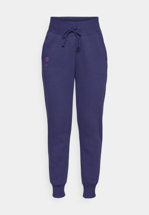 Námornícke modré tepláky s rebrovanými manžetami a pásom, nastaviteľnú šnúrku na stiahnutie a malým ružovým vyšitým logom na ľavom stehne.