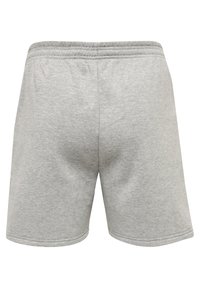 Grijze katoenen shorts met een elastische tailleband, van gemiddelde dijlengte en zonder zakken. Heeft een gladde textuur en evenwichtige stiksels.