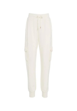 Pantaloni jogger color crema realizzati in tessuto morbido, con vita elastica regolabile, tasche cargo laterali e polsini a coste per una vestibilità affusolata.