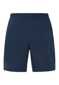 Shorts de sport bleu marine avec une taille élastique, fabriqués en tissu léger. Présentent un design simple et épuré sans poches.