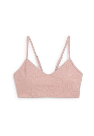 Bralet roz deschis cu un model texturat, design în formă de V și bretele subțiri ajustabile. Material neted cu o formă care conturează.