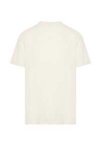 Short-sleeve, crew neck t-shirt in off-white, made of cotton. Smooth texture, simple design with no patterns or accents visible.