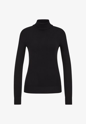 Černý rolák s dlouhými rukávy, vyrobený z hladké pleteniny. Obsahuje žebrované detaily na límci a spodním lemu.