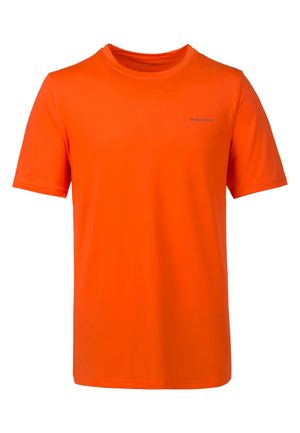 Orange kortärmad t-shirt gjord av mjuk, lätt tyg. Har rund hals och subtilt logotyp på vänster bröst.