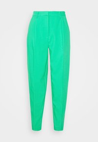 Hoge taille tapered broek in felgroen met riemlussen, een voering met ritssluiting aan de voorkant en een plooi detail op elk been.