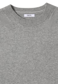 Maglione grigio con un classico design a girocollo. Realizzato in tessuto morbido, presenta una sottile texture e l'etichetta del marchio "CECIL" al collo.