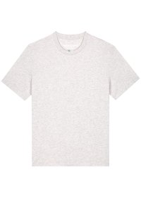 Grijze T-shirt met korte mouwen van zachte stof, met een ronde hals en een effen, gladde textuur zonder zichtbare ontwerpen of accenten.