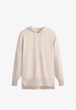 Beige hoodie med en mjuk textur, långa ärmar och en framficka. Har en dragsko för huven samt ribbade kantar och ärmslut.