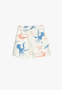 Drenge shorts i lys creme med et legende havlivsprint, der indeholder blå blæksprutter, orange rejer og søstjerner. Blødt bomuldsmateriale.