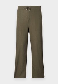 LINEN TROUSERS WITH DRAWSTRING PLEATS - Pantalon classique - khaki