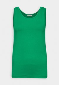 Débardeur vert sans manches avec encolure ronde et texture lisse, présenté sur un fond blanc uni.