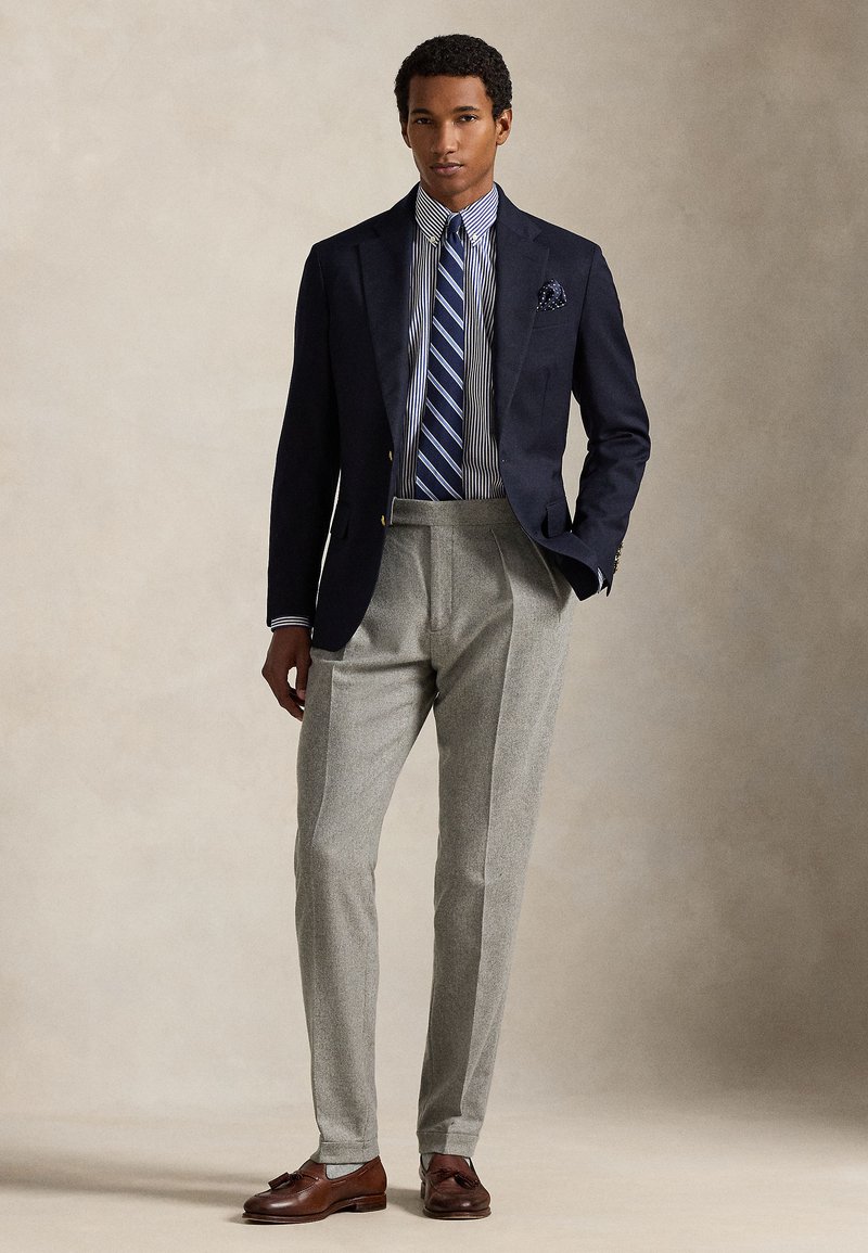 slim fit dress slacks Mens Gray With Blue Plaid Regular Fit Wool Blend Half Lined Blazer Spo   The Suit Depot