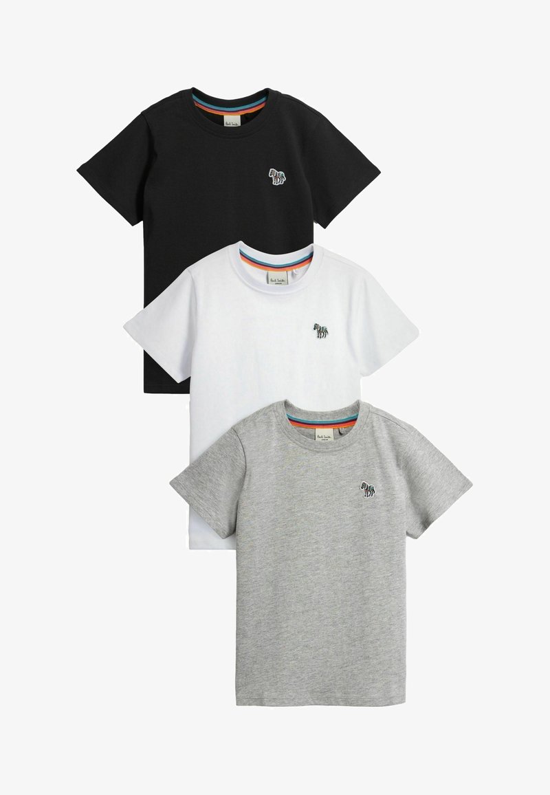 Set di tre t-shirt in cotone, nei colori nero, bianco e grigio. Ognuna ha un collo rotondo e un piccolo logo di animale ricamato sul petto.