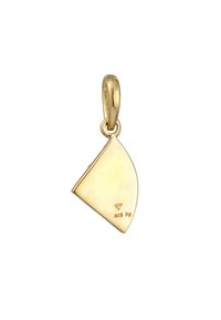 Pendentif en or en forme de croissant avec une finition polie, marqué de poinçons incluant "925" et "Ag," attaché par une petite boucle.
