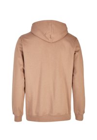 Felpa con cappuccio in morbido tessuto beige. Presenta una vestibilità standard con maniche lunghe, una tasca a marsupio e polsini e orlo a coste.