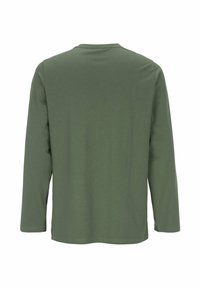 Langärmliges T-Shirt in Olivgrün, aus weicher Baumwolle gefertigt. Mit Rundhalsausschnitt und geradem Saum, ohne zusätzliche Muster oder Akzente.