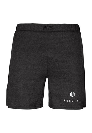 Gray shorts made of a textured fabric, featuring an elastic waistband, side pockets, and a white "MOROTAI" logo on the lower left.