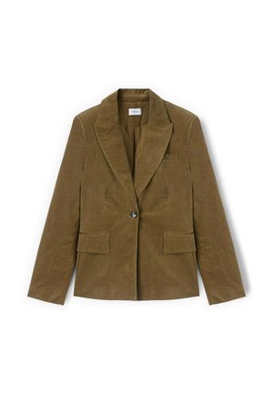 Brauner Cord-Blazer mit Reverskragen, Ein-Knopf-Verschluss, zwei vorderen aufgesetzten Taschen und strukturiertem Stoff. Klassisches, tailliertes Design.