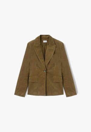 Brauner Cord-Blazer mit Reverskragen, Ein-Knopf-Verschluss, zwei vorderen aufgesetzten Taschen und strukturiertem Stoff. Klassisches, tailliertes Design.