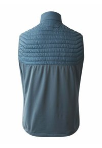 Ärmellose Weste in Blau mit einer gesteppten Textur im oberen Rückenbereich und einem glatten unteren Teil. Hochkragen-Design, sportlicher Stil.