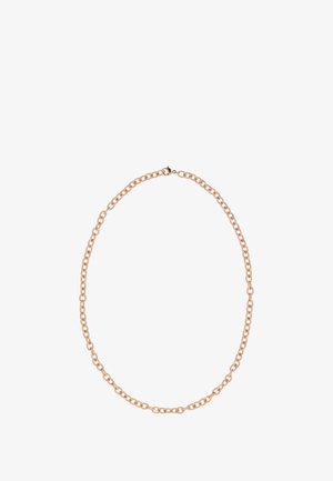 Kierroslinkkiketju, joka on valmistettu metallista ja jossa on kiillotettu ruusukultainen viimeistely. Varustettu sulkemismekanismilla ja sileällä, tekstuuripinnalla.