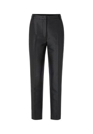 Schwarze maßgeschneiderte Hose mit Glanz, featuring eine flache Vorderseite, zwei seitliche Taschen und ein schlankes, taperedes Design.
