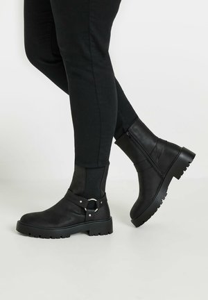 WIDE FIT - Enkellaarsjes met plateauzool - black