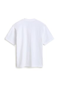 Vit t-shirt med kort ärm i bomull, med rundad halsringning och en avslappnad passform. Slät textur utan mönster eller dekorationer.