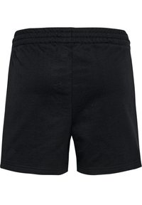 Pantalones cortos de algodón negros con cinturilla elástica, con un diseño sencillo, corte recto y sin bolsillos visibles ni adornos.