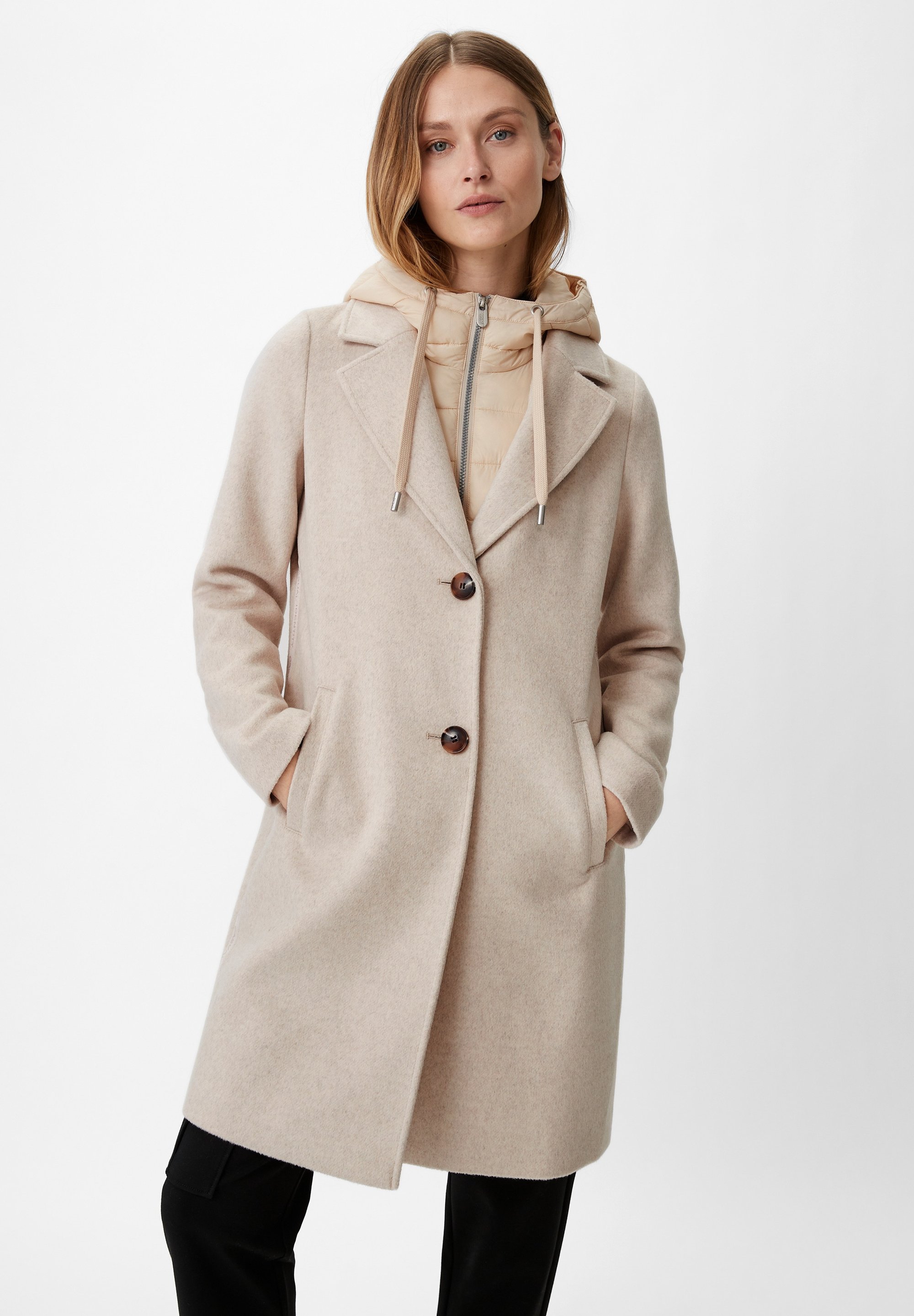 Damen Kurzmantel Wollmantel Stehkragen Damen Beige Comma