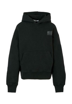 Zwarte geknipte hoodie van een katoenmix, met een voorzak, lange mouwen en een capuchon. Het "MSG" logo is in zilver op de borst gedrukt.