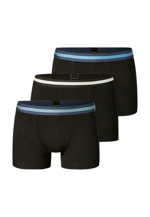 Zwarte katoenen boxershorts in een set van drie, met blauwe en witte elastische taillebanden met logo-accenten, een gladde textuur en een aansluitend ontwerp.