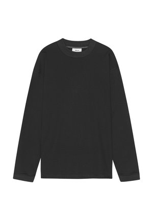 Schwarzes Longsleeve-Shirt mit Rundhalsausschnitt. Aus weichem Stoff gefertigt, bietet es eine lockere Passform und subtile Nähdetails an den Ärmeln.