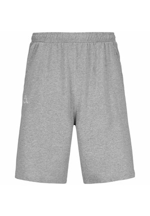 Pantaloncini casual grigi con vita elastica e un piccolo logo bianco sulla coscia sinistra, realizzati in tessuto morbido e testurizzato.