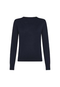 Maglione blu navy realizzato in tessuto a maglia, con scollatura rotonda e maniche lunghe con delicati polsini e orlo a coste.