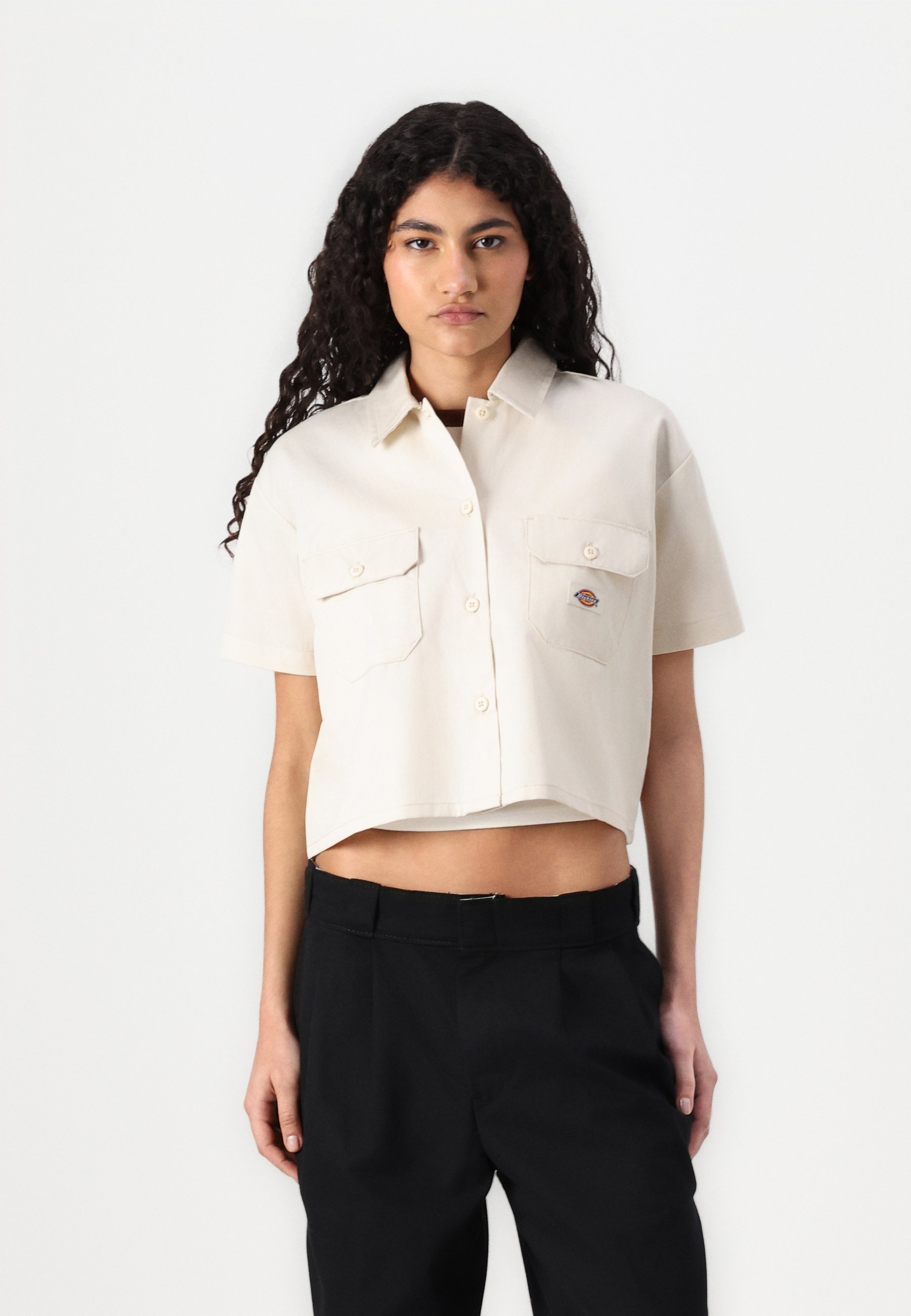 売れ筋商品|||ディッキーズ シャツ レディース トップス WORK SHIRT CROPPED - Button-down blouse - whitecap gray Dickies WORK SHIRT CROPPED - Button-down blouse - whitecap