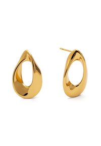 Pendientes de metal en tono dorado con forma de gota y centro hueco, acabado suave y brillante, y un elegante cierre de poste.