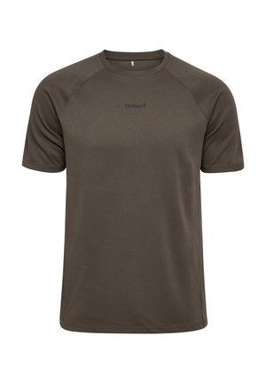 Mørkeolivengrøn kortærmet sportst-shirt til mænd med rund hals, subtilt tekstureret stof og lille frontlogo.