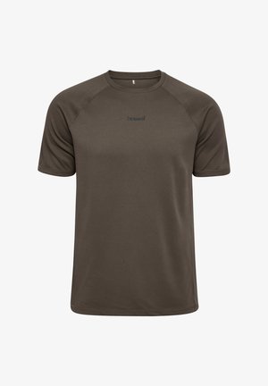Heren sport-T-shirt in donkerolijfgroen met korte mouwen en ronde hals, gemaakt van subtiel gestructureerde stof en voorzien van een klein logo aan de voorkant.