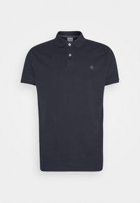 Polo-shirt bleu marine, à manches courtes, en coton, avec un col à deux boutons et un petit logo d'arbre brodé sur la poitrine.